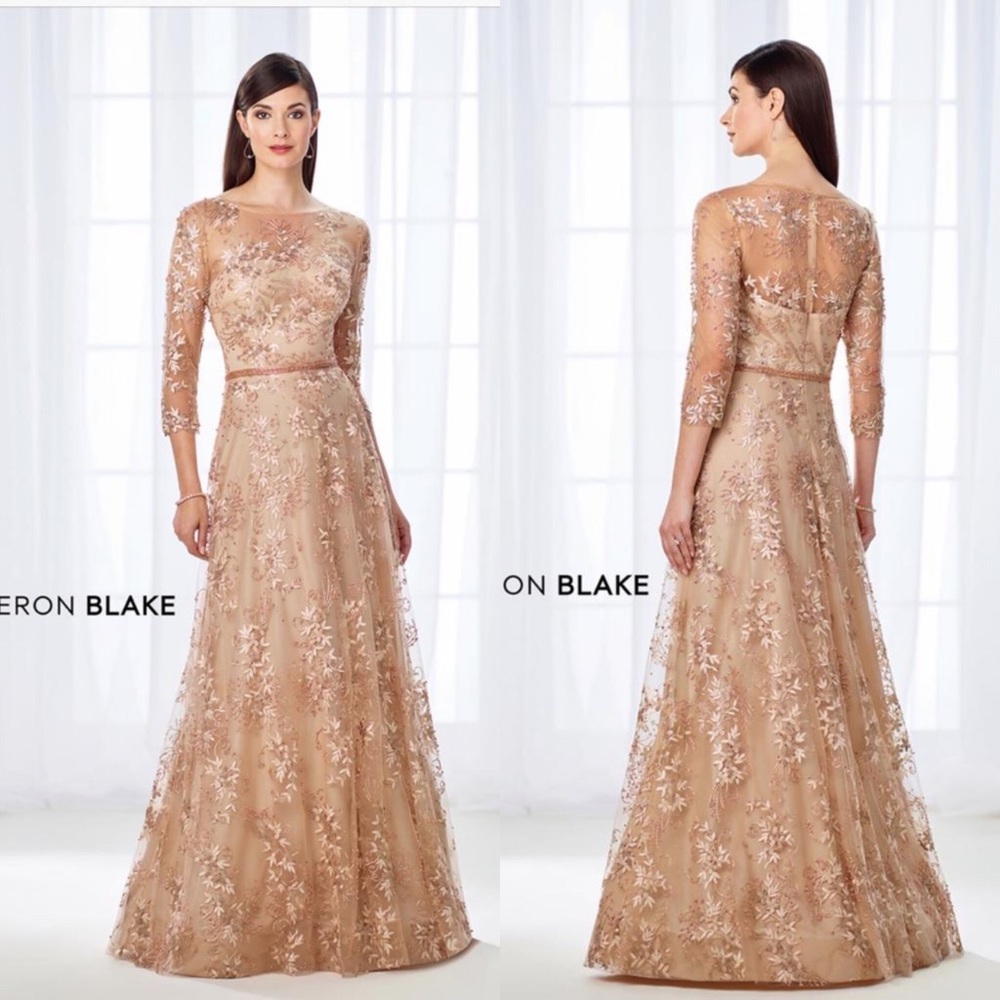 MonCheri, Cameron Blake 3/4 sleeves mother of bride fit and flare gown